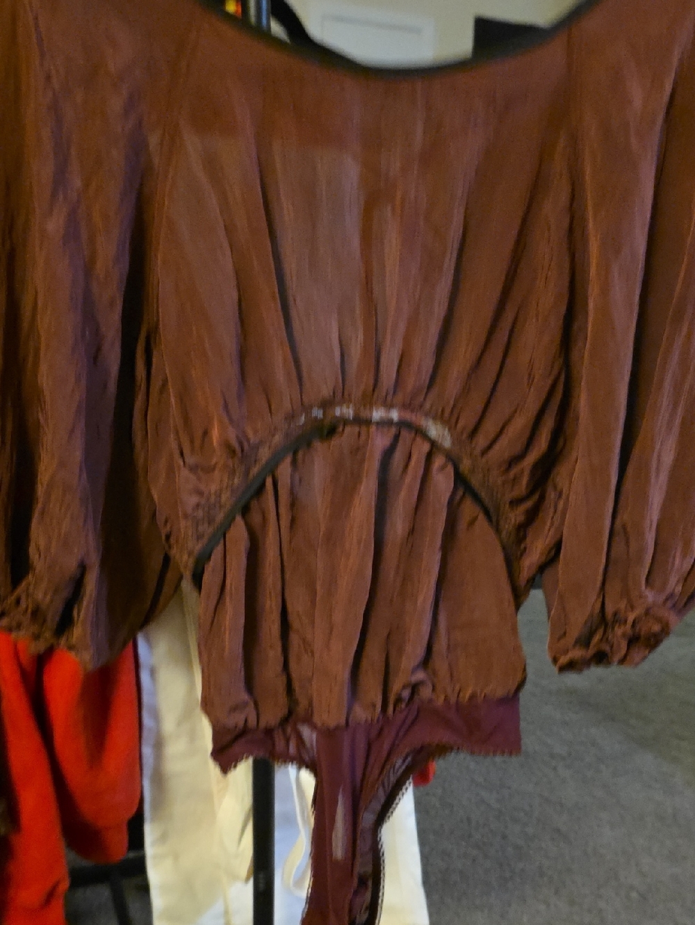 Free People Wine Color Ruched Long-Sleeve Bodysuit